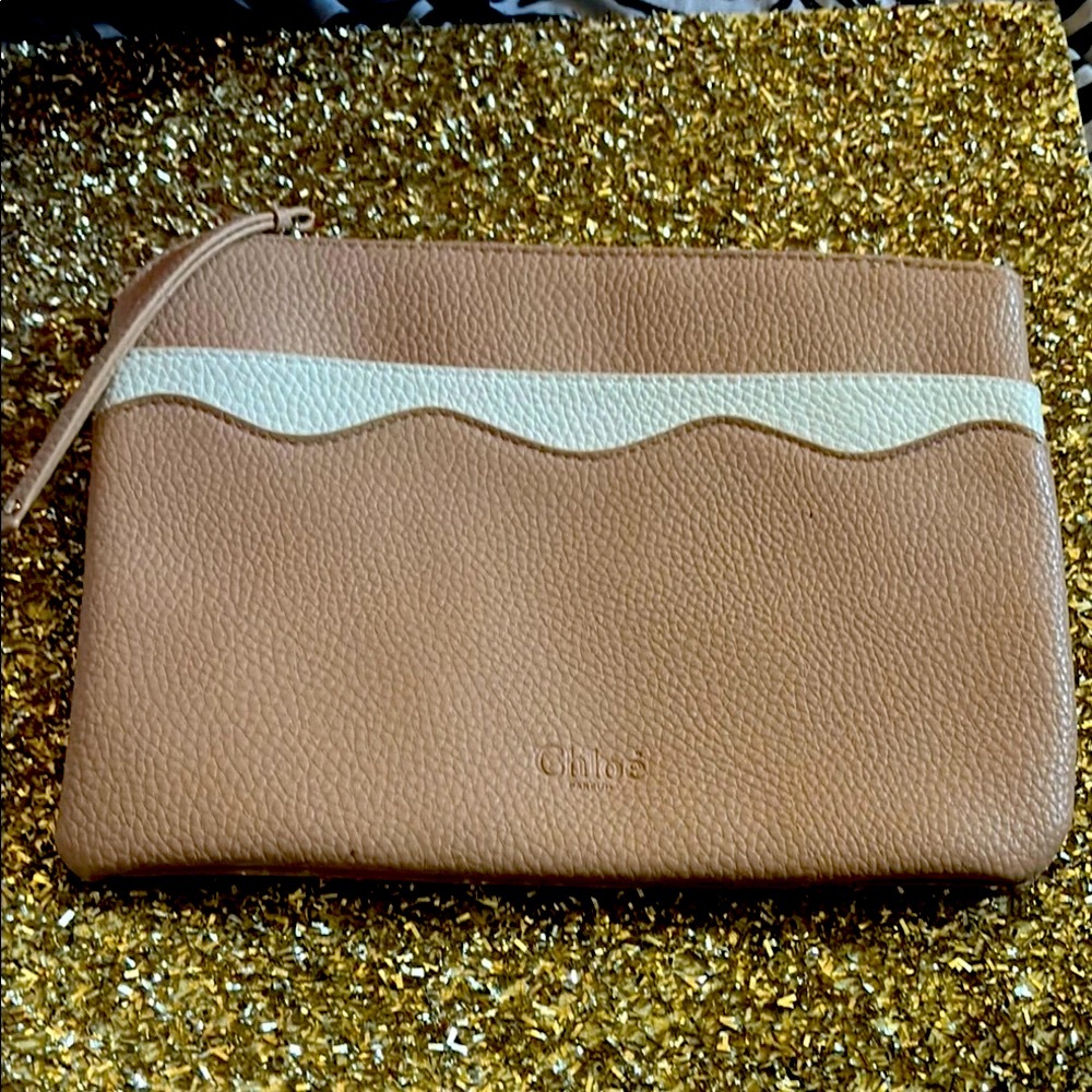 Tan and Cream Leather Clutch